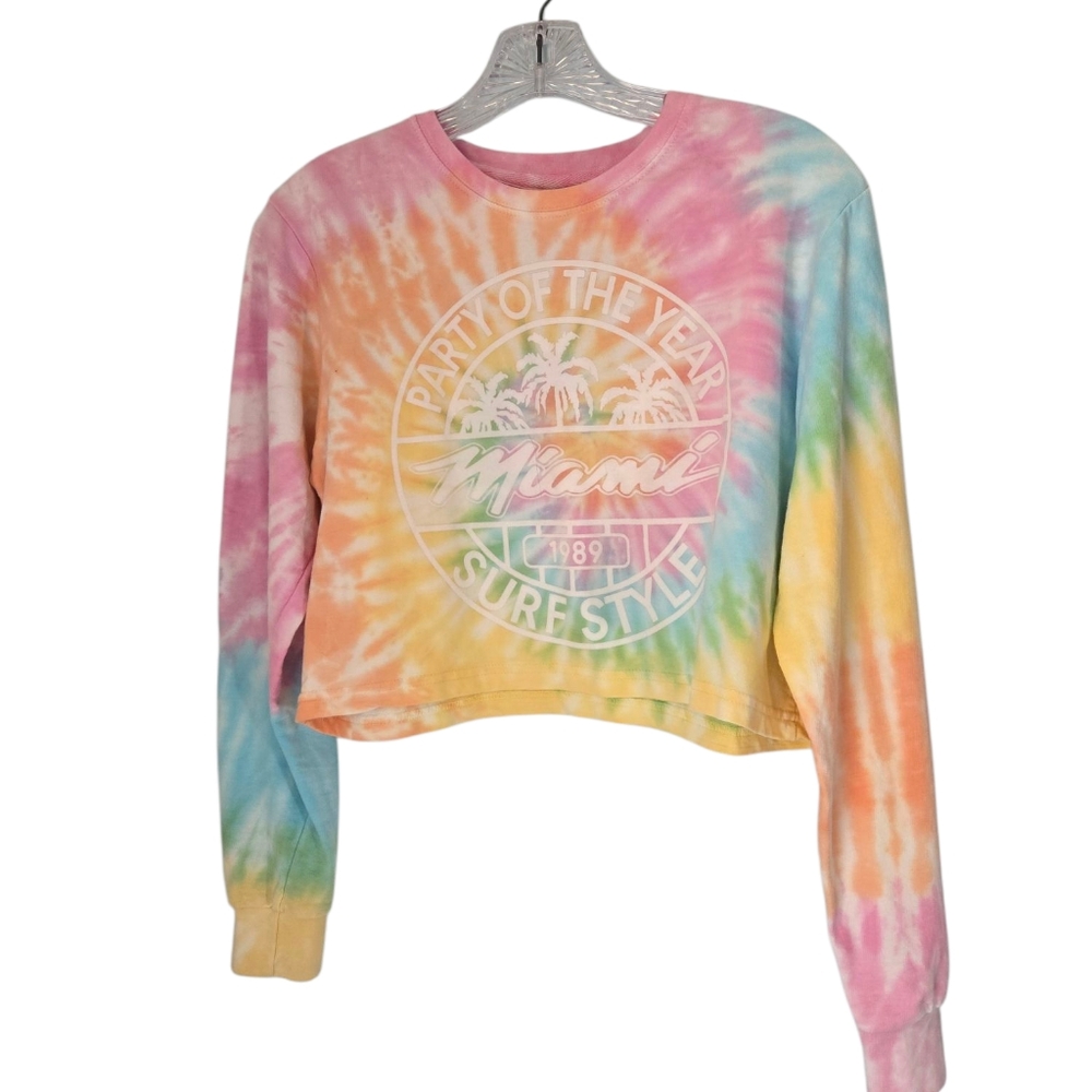 Surf Style Tie-Dye Long Sleeve Crop Top Size Small